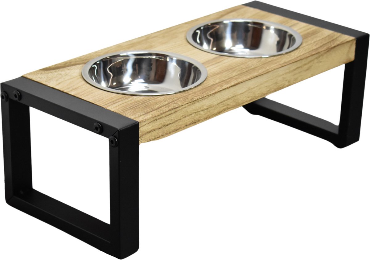 Kroon - Voerbakje Hond Kat M - Voerbak - Hondenbak - Dinerset - Industrieel - M 44cm - Bruin - M: 44x19x15 cm