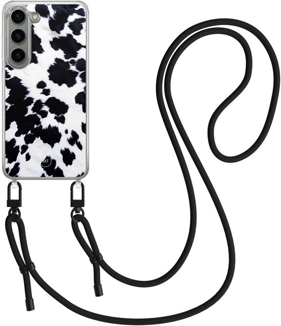 Étui avec cordon pour Samsung Galaxy S23 - Imprimé vache - Cordon Zwart inclus - Housse de protection bandoulière - Transparent, Zwart, Wit - Belles Housses de téléphone