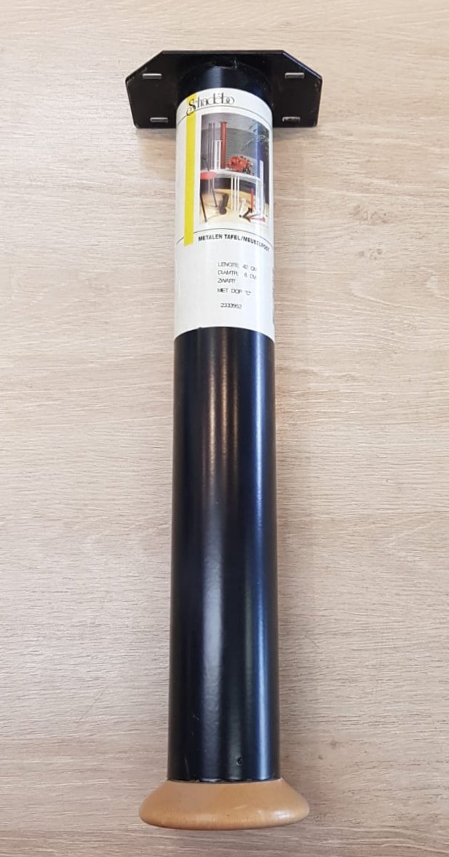 Schadebo - Metalen tafelpoot 6 x 42 cm - Zwart met Beuken dop - Meubelpoot