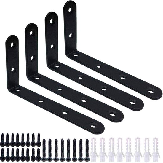 Support en L, 4 Crochets en L - Équerre en L - Équerre d'angle en acier inoxydable - Support pour meubles - Support pour muret de jardin - Argent - 125 x 75 x 20 mm - Lot de 4