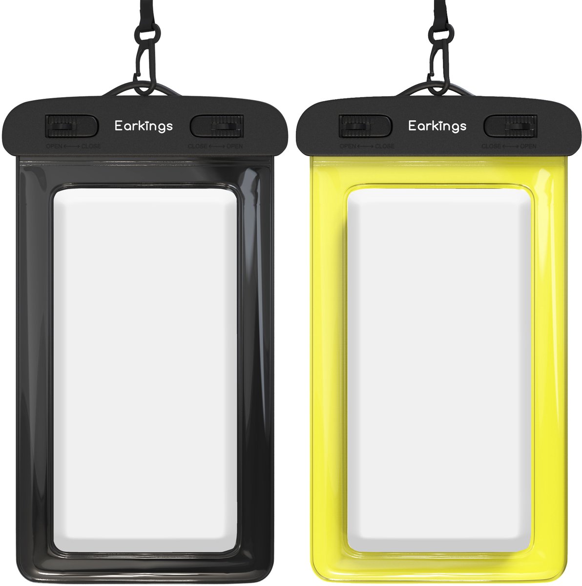 Waterdichte telefoonhoesjes - Drybag Set van 2 stuks - Onderwater Hoesje Telefoon voor Alle Telefoons - Waterdicht telefoonhoesje Earkings - Zwart & Geel