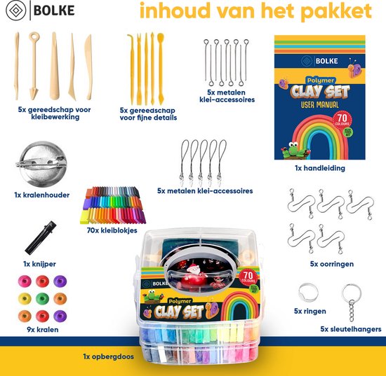 Bolke Polymeer Klei Set - 70 Kleuren 70x20g - Ovenhardende Boetseerklei voor Volwassenen - Fimo Alternatief