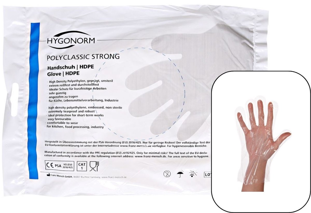 Goedkoopste Hygonorm plastic handschoen wegwerp transparant HDPE - 100 stuks - maat M