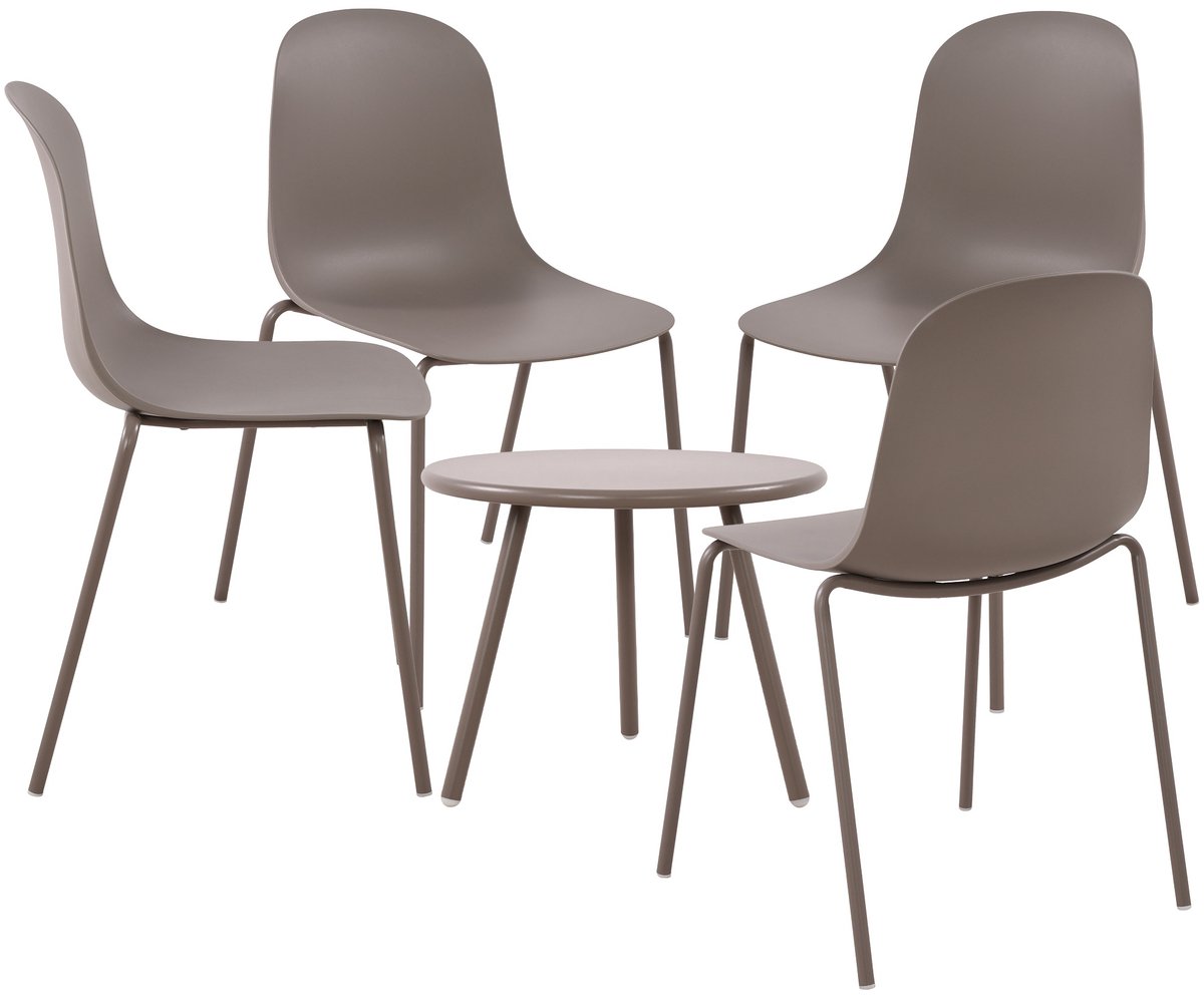 CLP Berdin Tuinset - voor de tuin - loungeset - Set van tafel Berea en 4 x stoel Hardin - UV-bestendig - Tuinmeubelen - taupe
