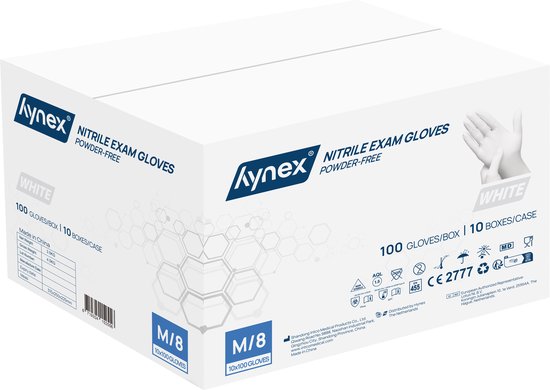 Gants en Nitril Hynex taille M blanc boîte 1000 pièces 3,5 grammes 10x100/boîte
