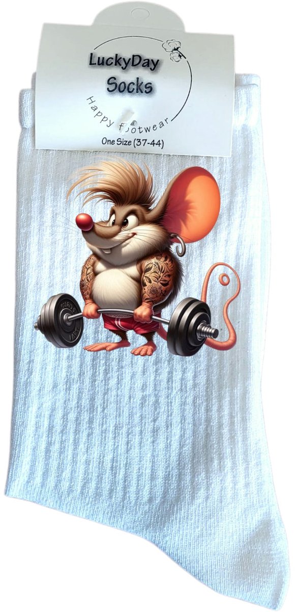 LuckyDay Socks - Fitness Sokken - Fit Boy - Fit Girl - Sport Sokken - Sportschool - Leuke sokken - Vrolijke sokken - Witte sokken - Halter - Trend nu - Verjaardag cadeau - Leuk cadeau - Kerst cadeau - Grappige sokken - Socks maken Happy - Maat 37-44