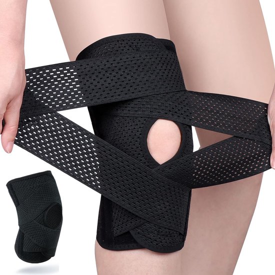 KZQ 2 pièces - genouillère - avec stabilisateur en L - genouillère réglable - hommes et femmes - pour douleurs au genou, déchirures du ménisque, récupération et blessures arthritiques - Zwart