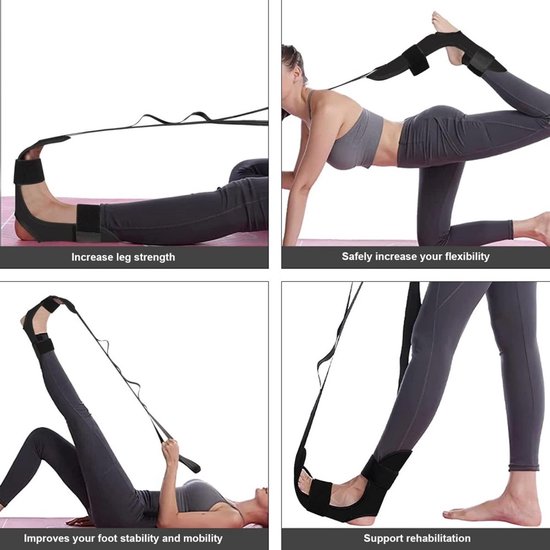 Yoga Stretching Strap, Beenstrekkerband met 7 Verstelbare lussen, Fascia Stretcher voor Fysiotherapie, Verlichting van Plantaire Fasciitis, Pilates, Dans, Gymnastiek (zwart) van Aerial. — afbeelding 4