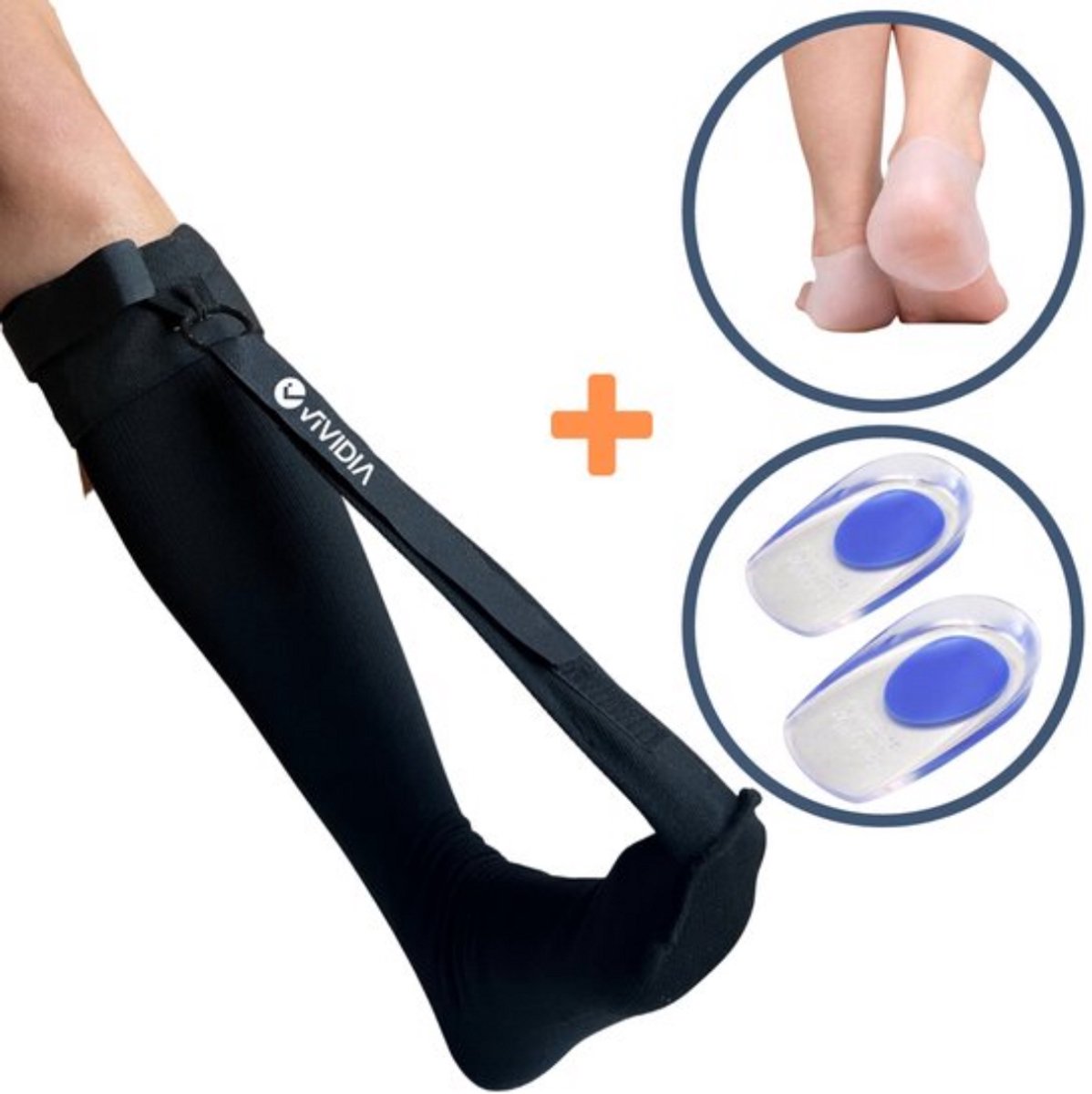 Hielspoor Verlichtingsset – VIVIDIA – Hielspoor Sok | Strassburg Sok met Nachtspalk + Hielspoor Zooltjes | Gel Inlegzolen + Gel Hielbeschermers | Siliconen Gelsokken – Ondersteuning bij Herstel van Fasciitis Plantaris – Schoenmaat 42-48