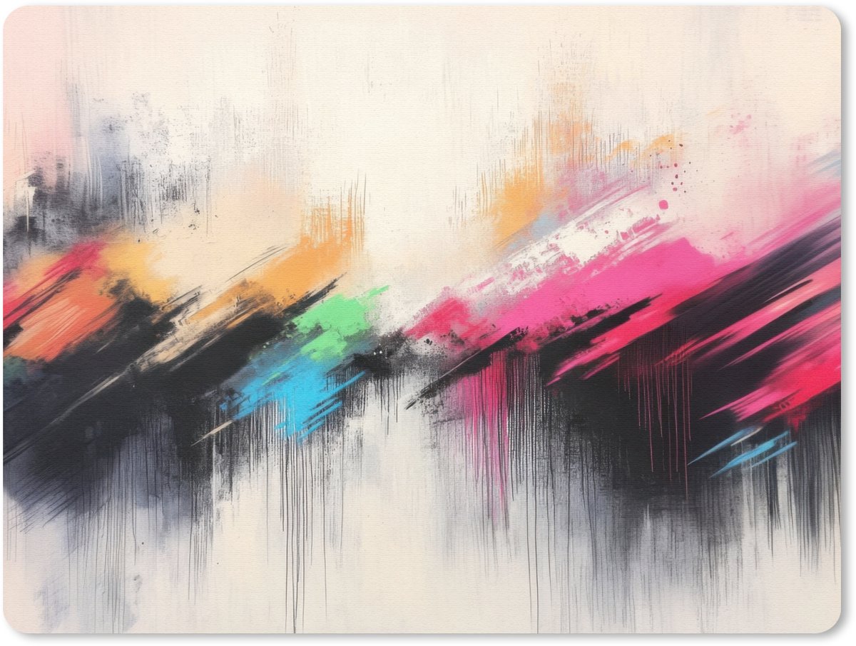 Muismat 23x19 cm - Mousepad Dynamisch - Abstract - Kleurrijk - Zwart - Muismatten