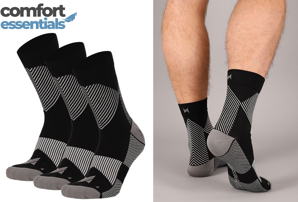 Comfort Essentials - Lage Compressie Sokken - 3 Paar - Zwart - 35-38 - Enkelsokken - Korte Compressiekousen