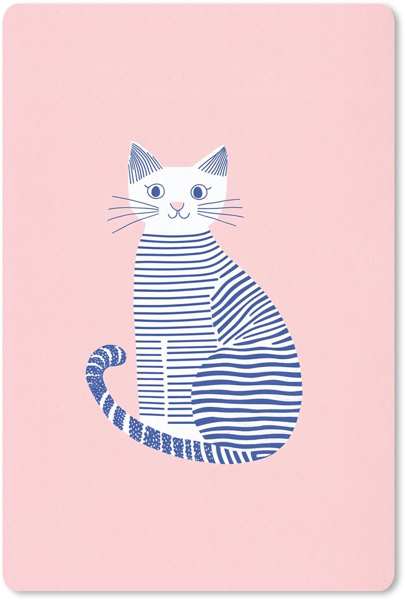 Muismat 18x27 cm - Mousepad Kat - Illustratie - Minimalistisch - Roze - Muismatten