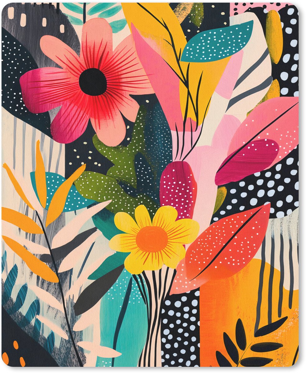 Muismat 19x23 cm - Mousepad Schilderij - Abstract - Bloemen - Roze - Muismatten