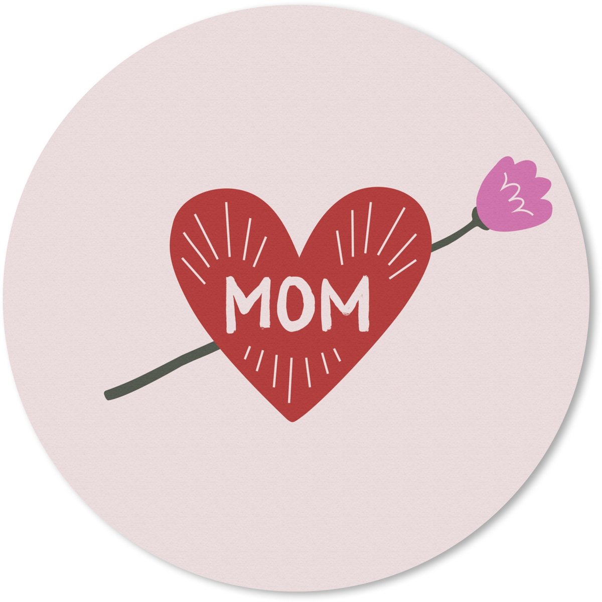 Muismat rond 20x20 cm - Mousepad Hart - Rood - Bloem - Moeder - Ronde muismatten