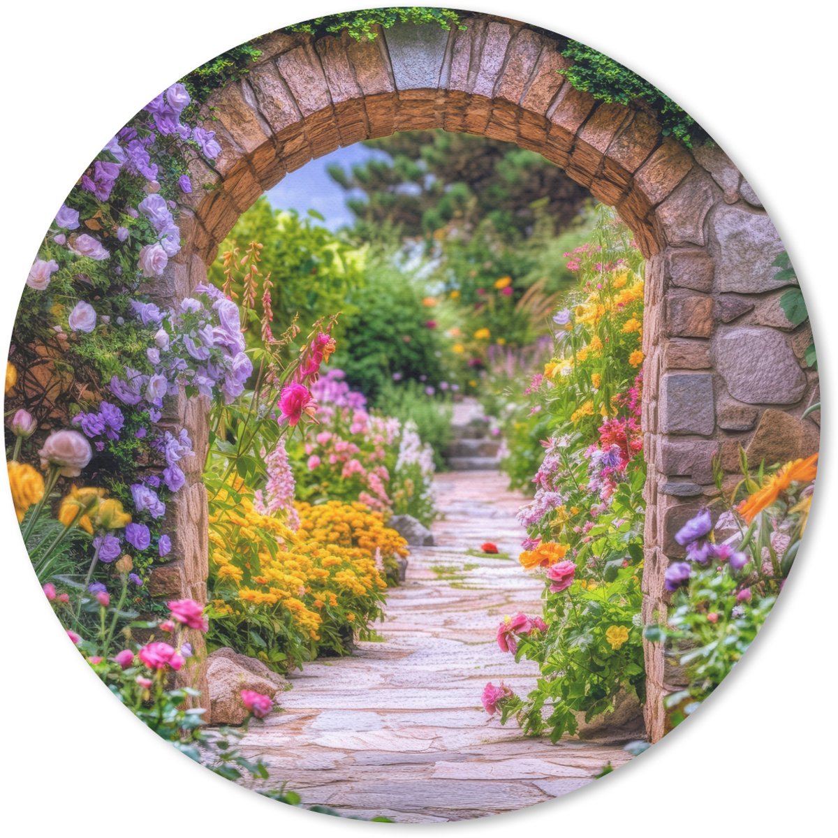 Muismat rond 50x50 cm - Mousepad Doorkijk - Bloemen - Pad - Natuur - Ronde muismatten