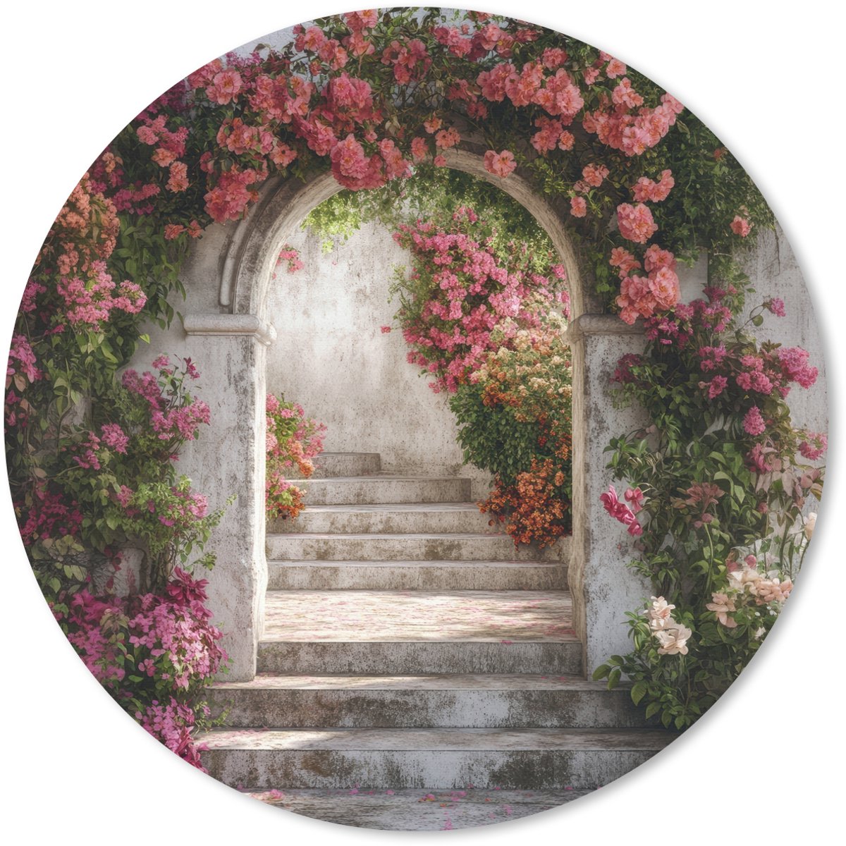 Muismat rond 40x40 cm - Mousepad Doorkijk - Rozen - Vintage - Poort - Ronde muismatten