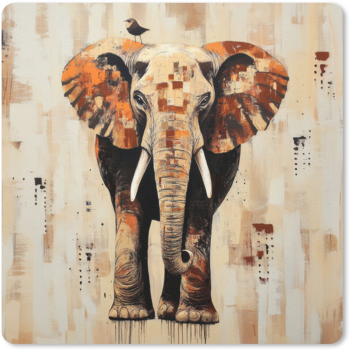 Muismat 30x30 cm - Mousepad Olifant - Slurf - Mozaïek - Abstract - Muismatten