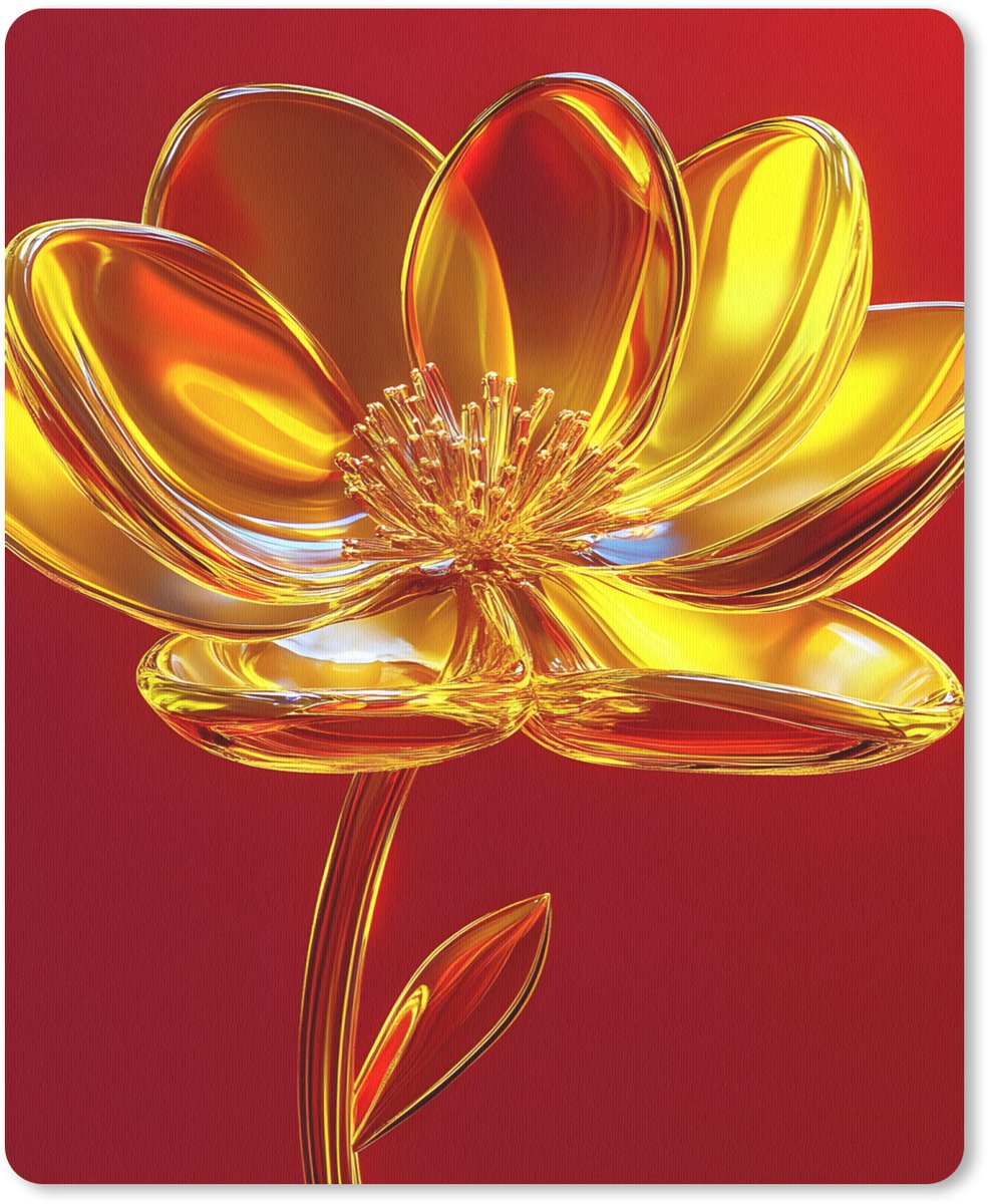 Muismat 19x23 cm - Mousepad Bloem - Goud - Glazen - Muismatten