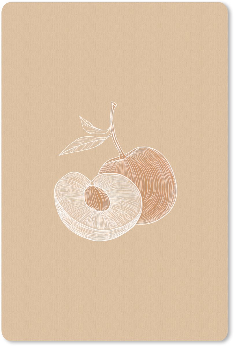 Muismat 18x27 cm - Mousepad Perzik - Lijntekening - Pit - Beige - Muismatten