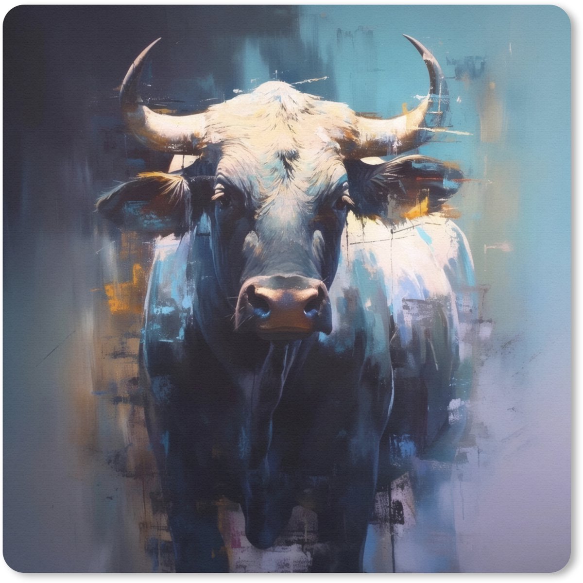 Muismat 30x30 cm - Mousepad Stier - Zwart - Abstract - Horens - Muismatten
