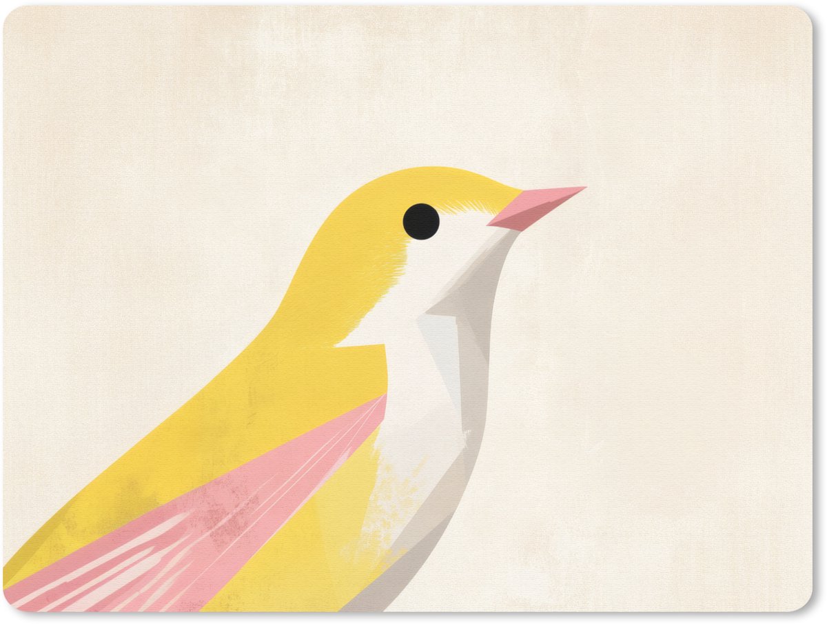 Muismat 23x19 cm - Mousepad Vogel - Minimalistisch - Geel - Muismatten