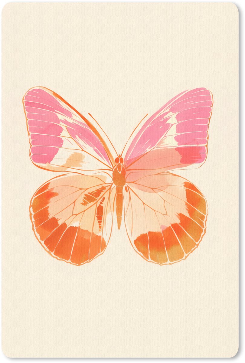 Muismat 18x27 cm - Mousepad Oranje - Vlinder - Minimalistisch - Muismatten