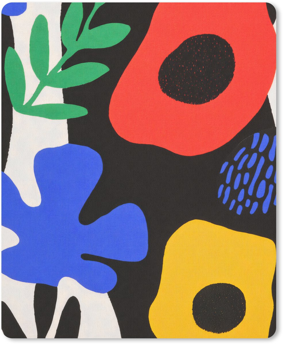 Muismat 19x23 cm - Mousepad Bloemen - Bladeren - Abstract - Zwart - Muismatten