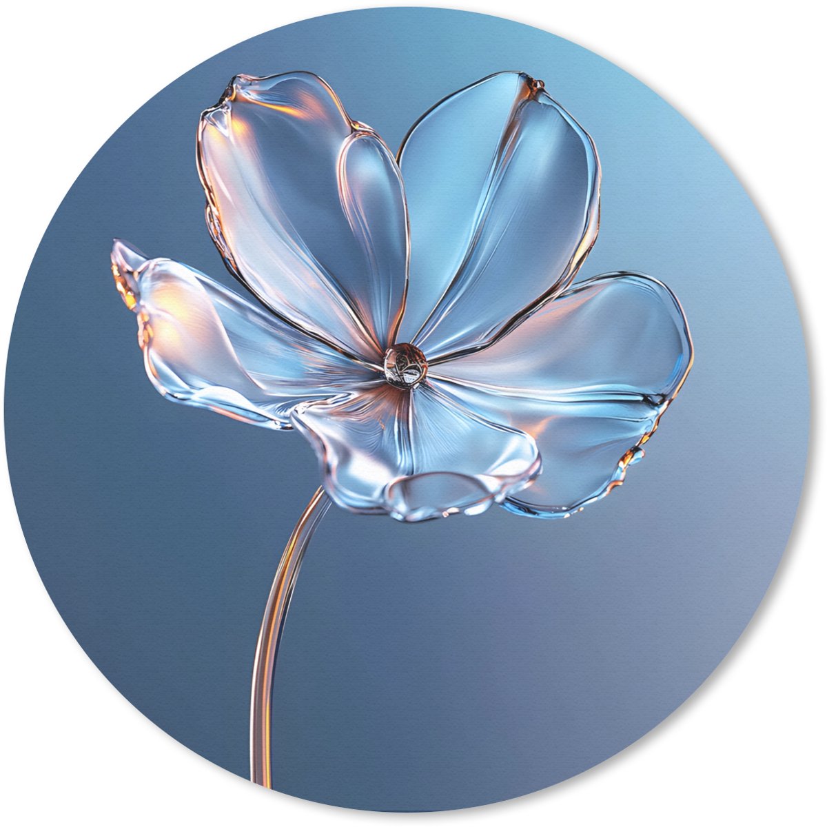 Muismat rond 30x30 cm - Mousepad Blauw - Bloem - Glazen - Sierlijk - Ronde muismatten