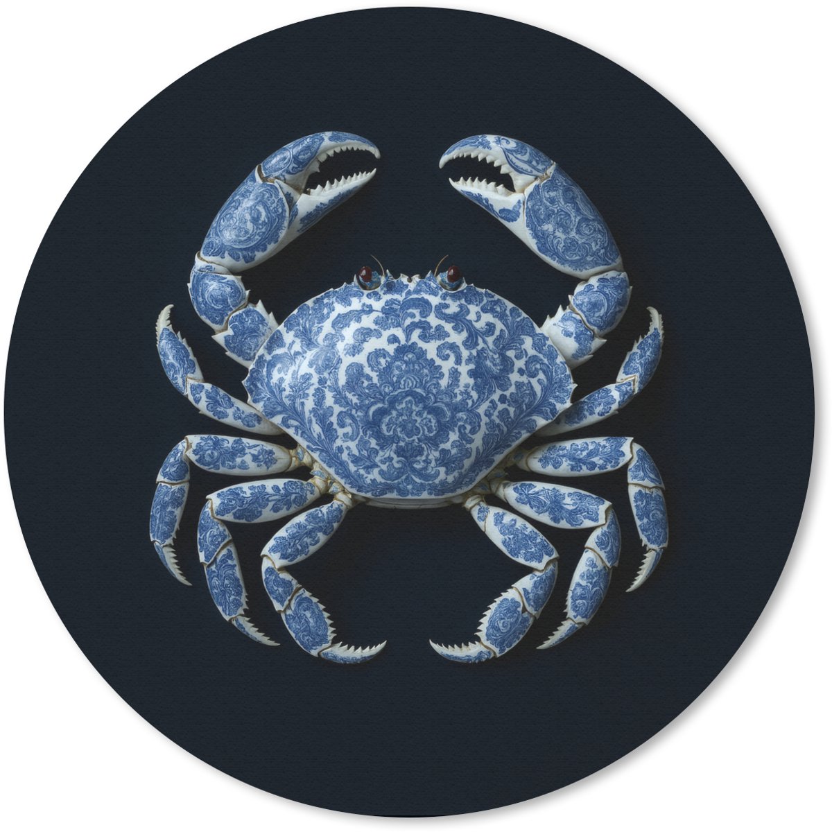 Muismat rond 40x40 cm - Mousepad Krab - Delfts blauw - Dieren - Ronde muismatten