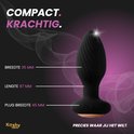 Zwarte anale stimulator met afmetingen: breedte 35 mm, lengte 97 mm, plug breedte 45 mm.