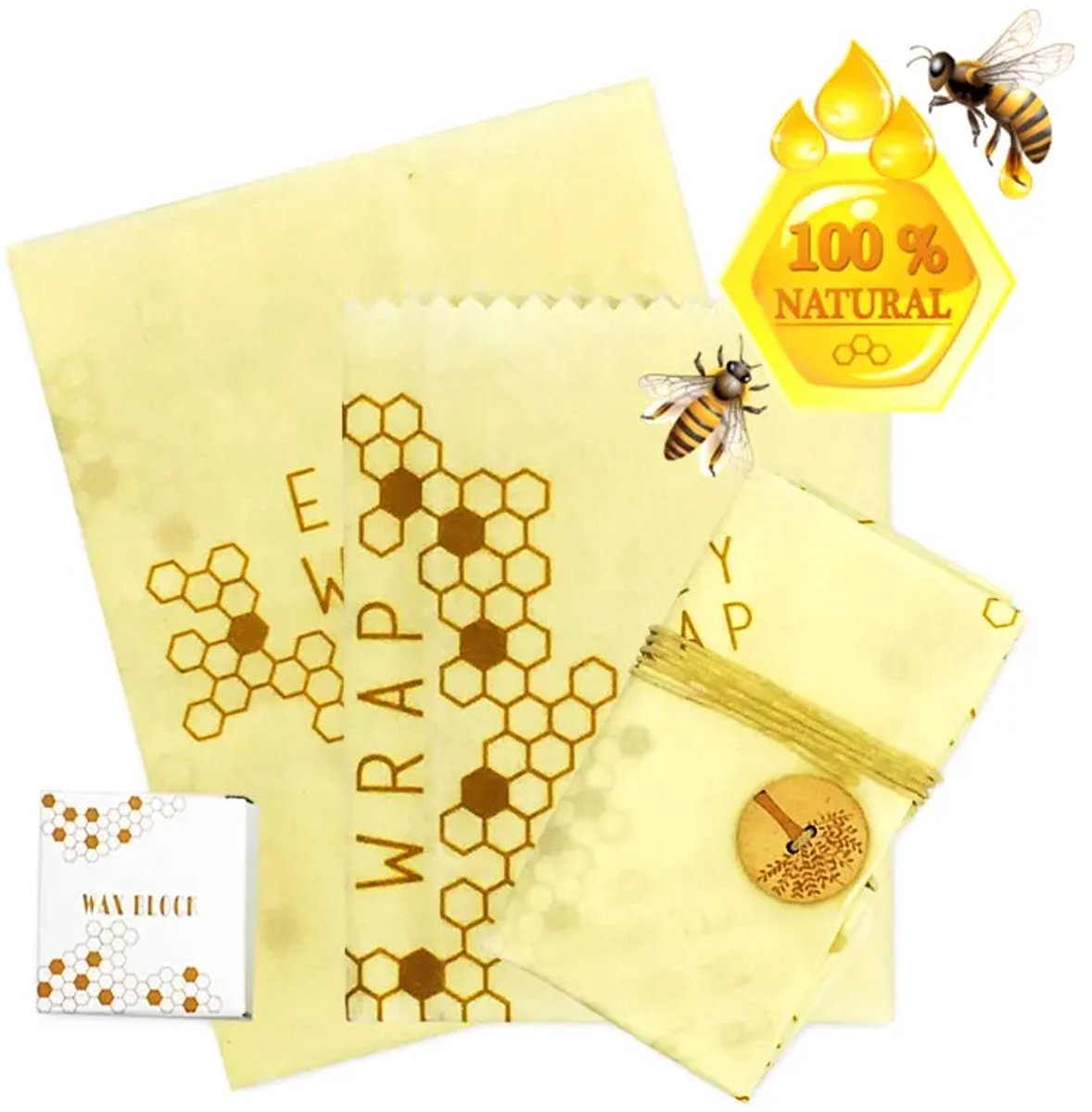 Bijenwas Wraps Set van 3 - Bijenwas Doeken - Citroenen - Beeswax Wraps - Herbruikbaar - Bee Wrap - Beewax - Bijenwasdoek - Zero Waste - Duurzaam - Food Wrap - Food Storage - Sustainable - Katoen - Cotton — cadeau in Kookcadeaus - foto 8