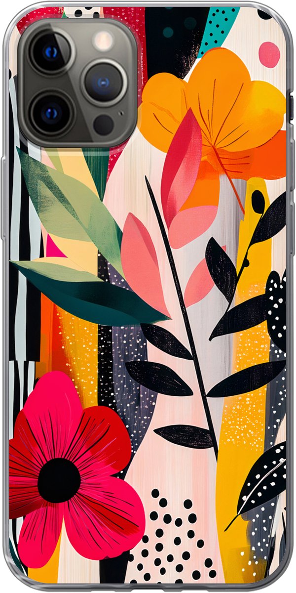 Telefoonhoesje Geschikt voor iPhone 13 Pro hoesje - Bloemen - Bladeren - Abstract - Kleurrijk - Siliconen Telefoonhoesje Telefoonhoesje