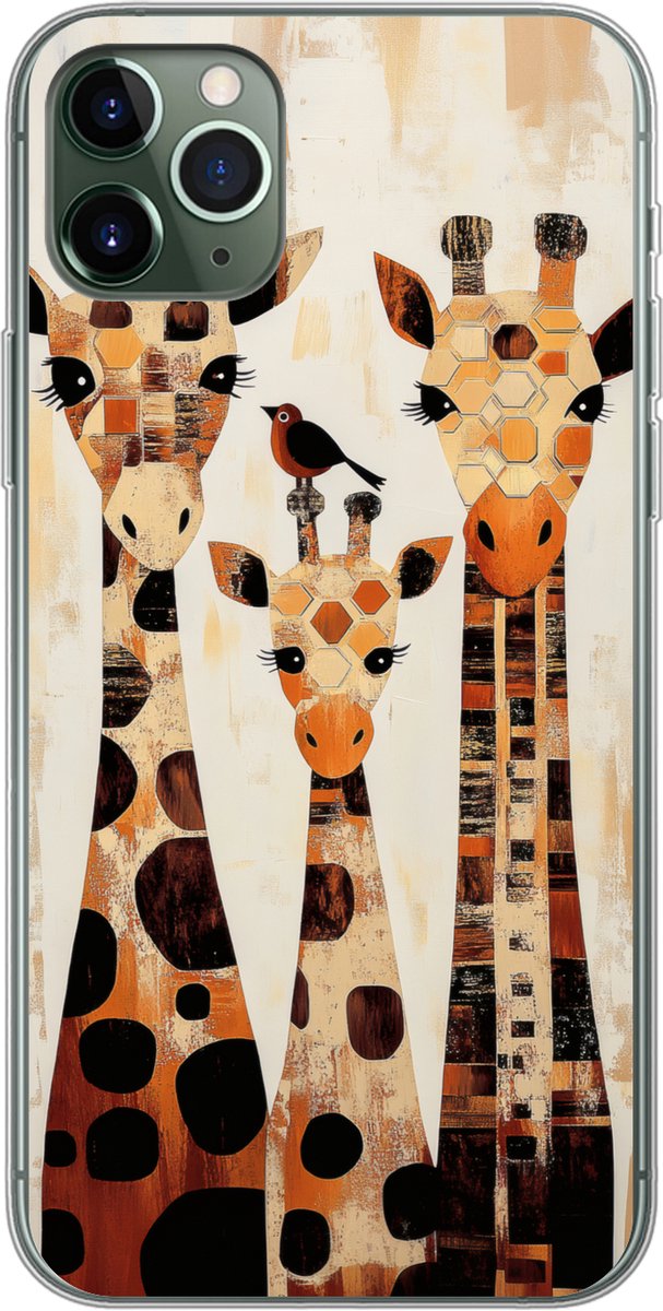 Telefoonhoesje Geschikt voor iPhone 11 Pro Max hoesje - Giraffen - Cartoon - Crème - Siliconen Telefoonhoesje Telefoonhoesje
