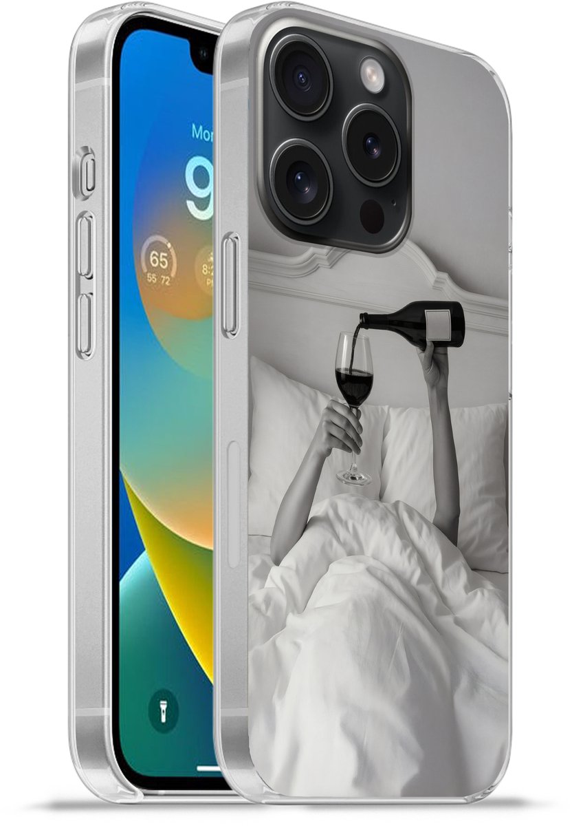 Telefoonhoesje Geschikt voor iPhone 15 Pro hoesje - Lakens - Armen - Wijn - Glas - Siliconen Telefoonhoesje Telefoonhoesje