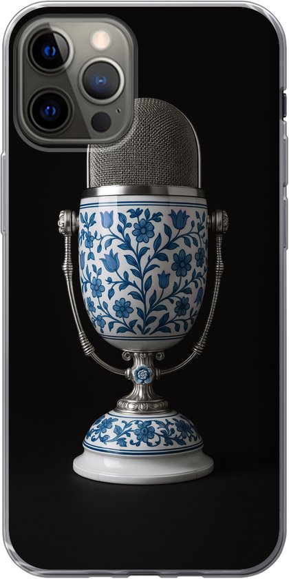 Telefoonhoesje Geschikt voor iPhone 13 Pro hoesje - Microfoon - Delfts blauw - Muziek - Siliconen Telefoonhoesje Telefoonhoesje