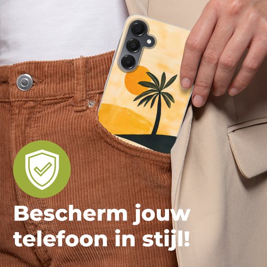 Coque de téléphone compatible avec Samsung Galaxy A16 5G - Illustration - Palmier - Soleil - Collines - Coque en Siliconen