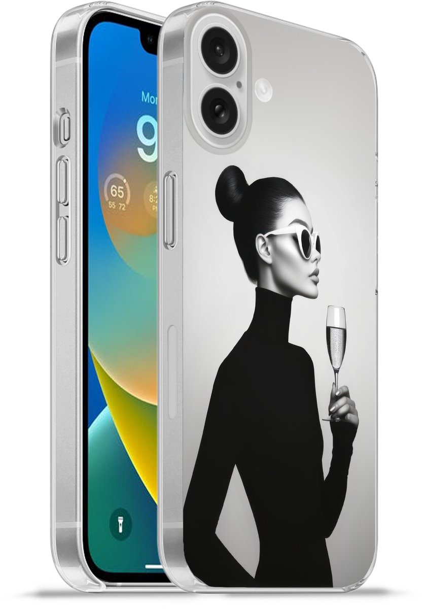 Telefoonhoesje Geschikt voor Apple Iphone 16 Plus hoesje - Vrouw - Champagne - Modern - Siliconen Telefoonhoesje Telefoonhoesje