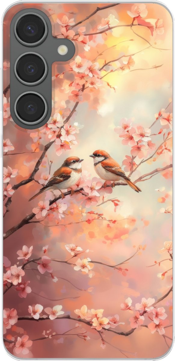 Telefoonhoesje Geschikt voor Samsung Galaxy S24 Plus hoesje - Vogels - Romantic - Bloesemtak - Siliconen Telefoonhoesje Telefoonhoesje