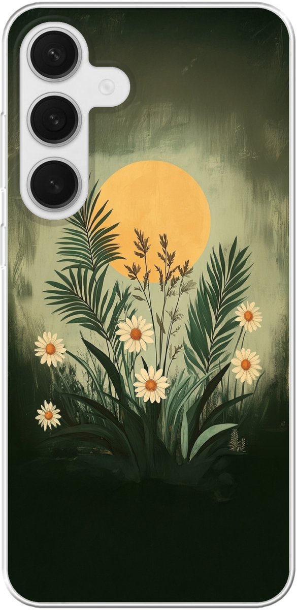 Telefoonhoesje Geschikt voor Samsung Galaxy S25 Plus hoesje - Bloemen - Bladeren - Zon - Groen - Siliconen Telefoonhoesje Telefoonhoesje