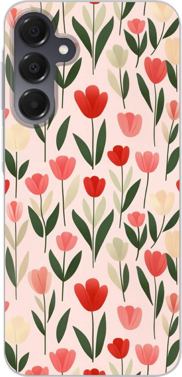 Telefoonhoesje Geschikt voor Samsung Galaxy A16 hoesje - Tulpen - Modern - Roze - Siliconen Telefoonhoesje Telefoonhoesje