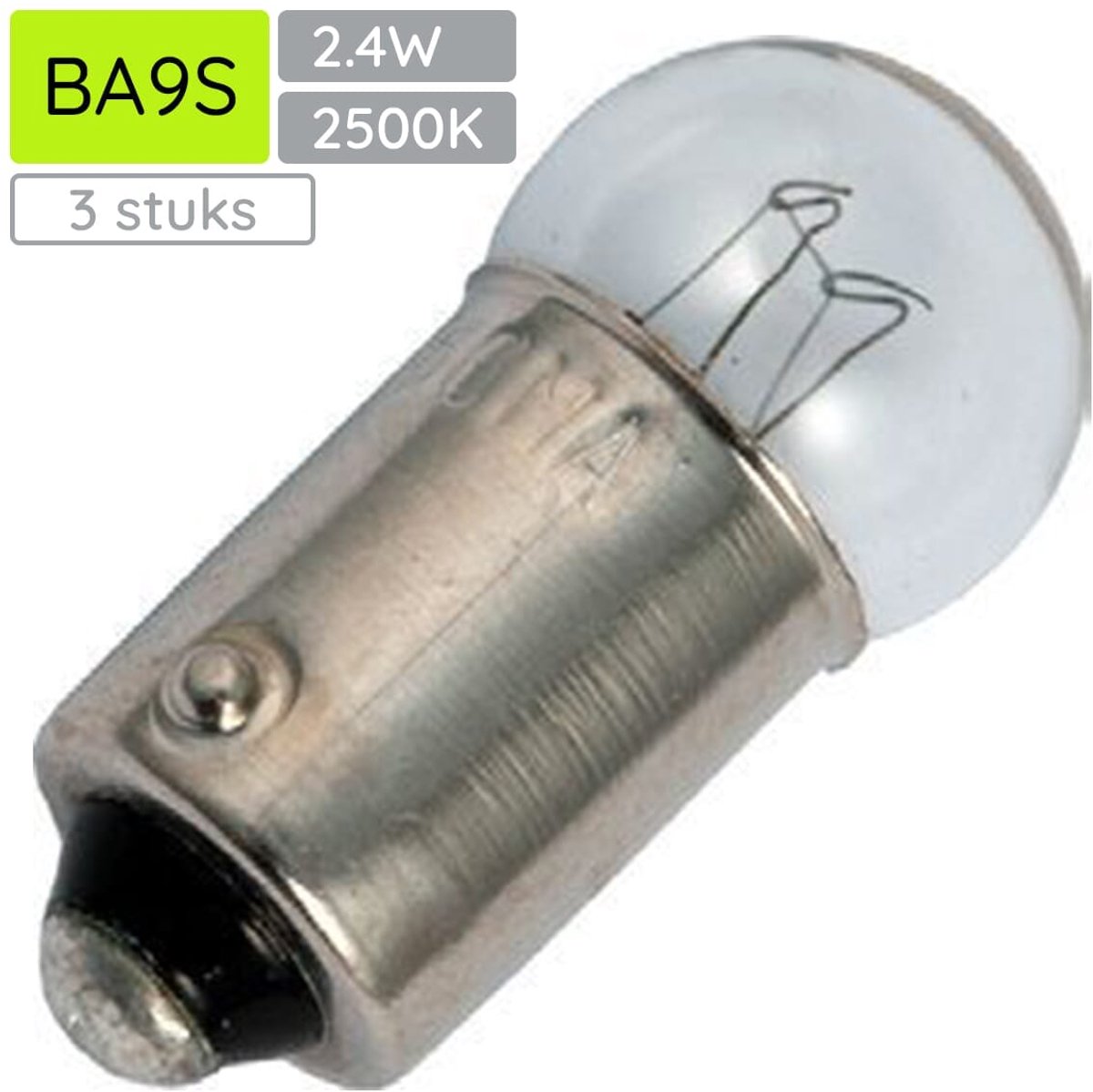 Signaallamp Ba9s 12V 2.4W - 200 mAh - 3 stuks - G11 Gloeilamp Ø11mm - 24mm - 2500K - Dimbaar