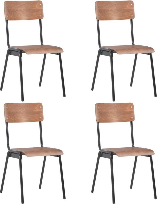 vidaXL Eetkamerstoelen 4 st massief multiplex staal bruin vidaXL Eetkamerstoelen 4 st massief multiplex staal bruin