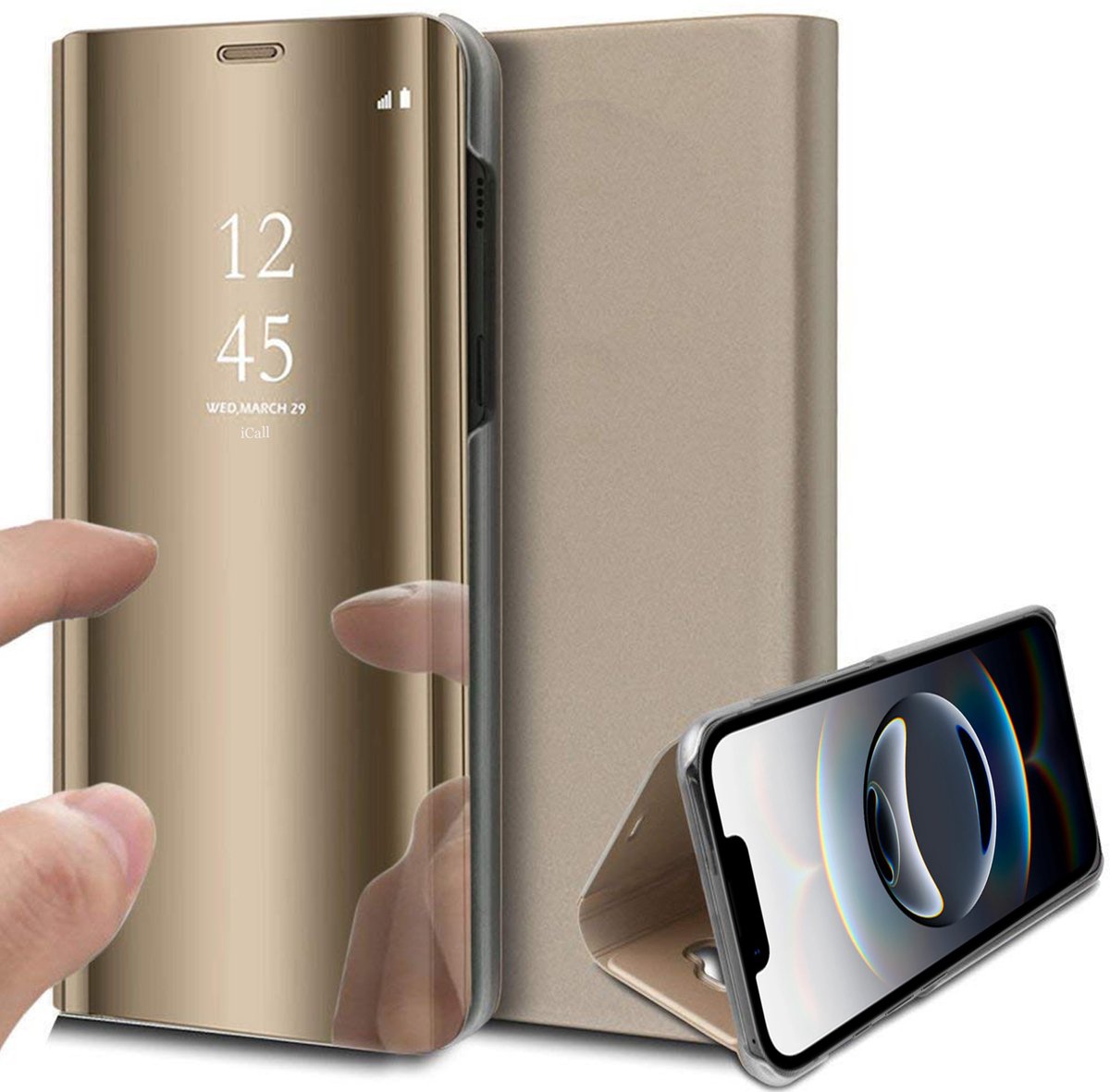 Hoesje geschikt voor iPhone 16e - Spiegel Book Case Goud