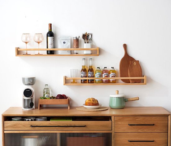 Wandplank - set van 2 - zwevende planken met hoogglans afwerking - wandplank voor fotolijstjes en boeken - woonkamer - slaapkamer - badkamer - keuken - 57 x 10 x 9 cm - berkenpatroon