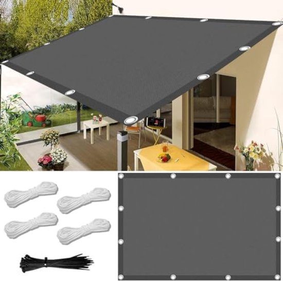 Zonnezeil Rechthoekig 1,5 x 2 Meter - Waterdicht UV-Beschermend Schaduwnet voor Balkon, Terras en Tuin - Inclusief Bevestigingskoord - Donkergrijs
