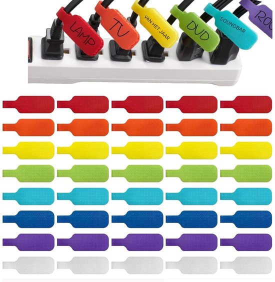 Nylon kabellabels - Herbruikbare kabellabels - Meerkleurige kabelmarkeringen - Beschrijfbare kabellabels - Geschikt voor het identificeren van kabels en draden - 40 stuks