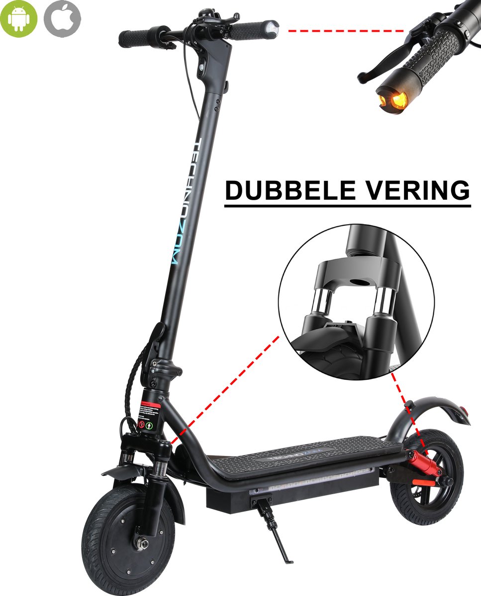 Techno MAX® - Elektrische Step met Voor/Achter Vering - Richtingaanwijzers - 25 km/u - Bereik tot 30km - Met Smart APP - 8,5” Anti-lek Banden - Zwart