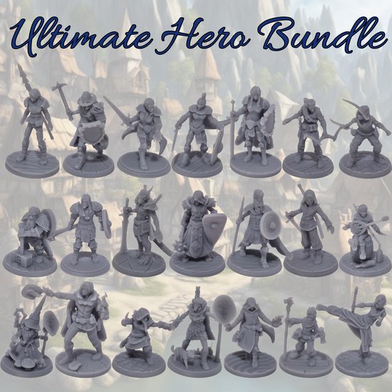 The ultimate hero bundle for all classes. Miniaturen voor gebruik in tafelblad-RPG-spellen, geschikt voor alle klassen. Essentiële kit voor elke speler of Dungeonmaster
