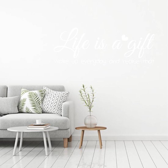 Muursticker Life Is A Gift - Oranje - 80 x 29 cm - Chambre à coucher textes anglais Salon - Muursticker4Sale