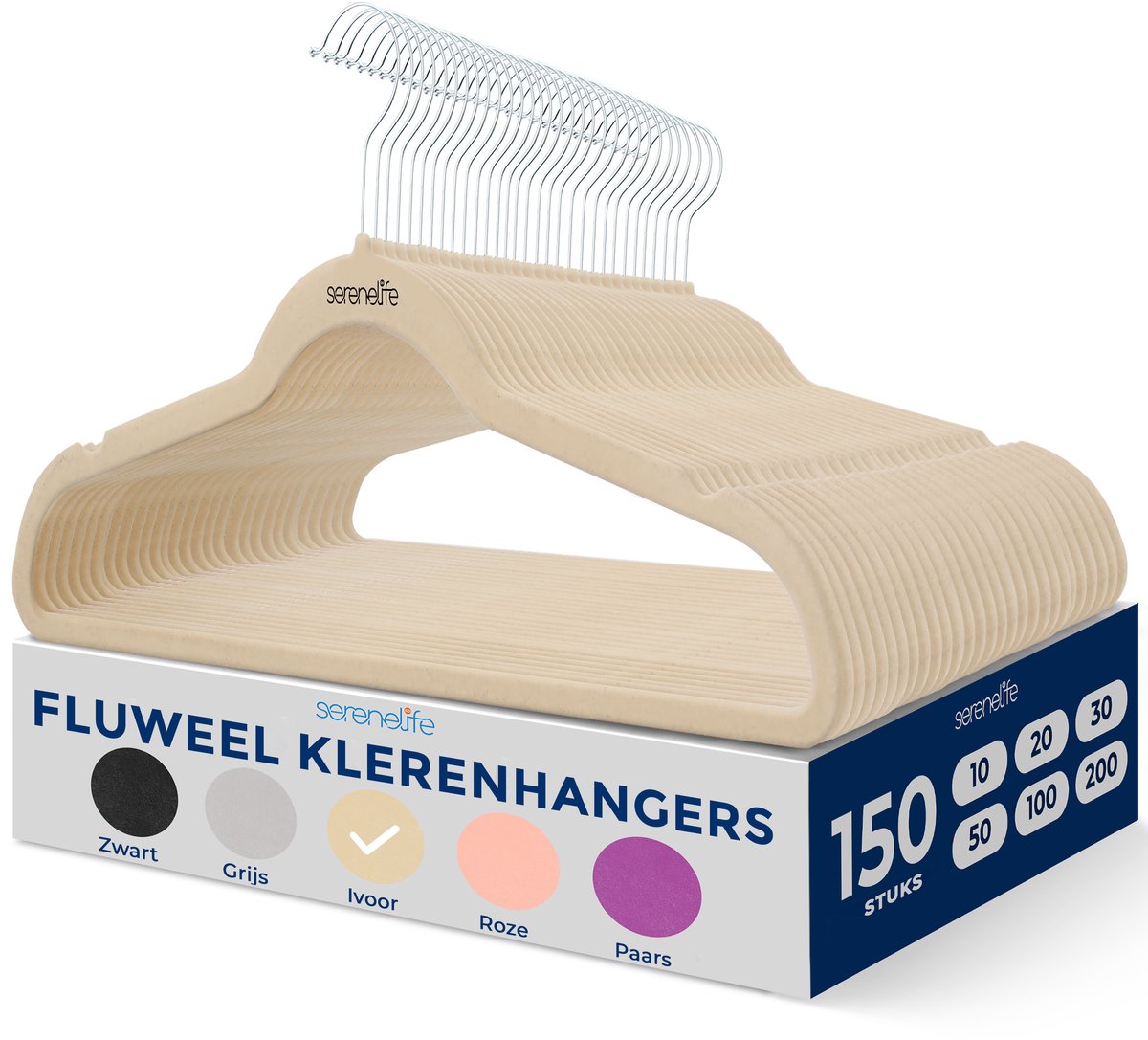 SereneLife Kleerhangers –Fluwelen Hangers-Antislip Zware Duurzame Kledinghangers Set-150 Stuks-Duurzaam met 360° Draaihaak